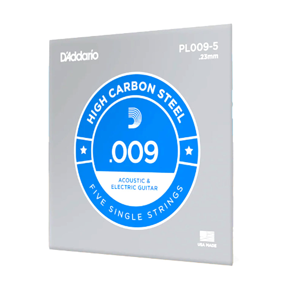 DADDARIO PL009-5 5-PACK SINGLE PLAIN STEEL 009