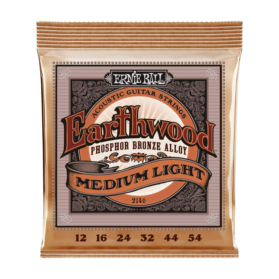 Ernie Ball P02146 EARTHWOOD MEDIUM LIGHT PHOSPHOR BRONZE ACOUSTIC GUITAR STRINGS - 12-54 GAUGE