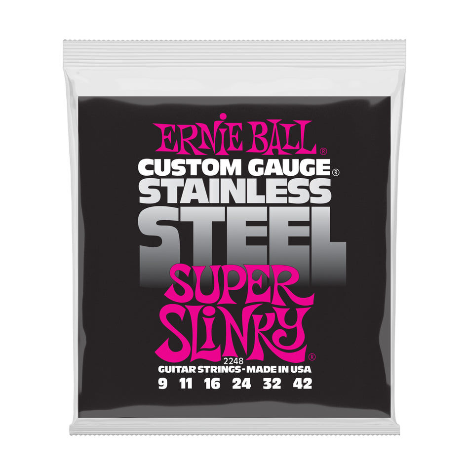 Ernie Ball P02248 SUPER SLINKY STAINLESS STEEL WOUND ELECTRIC GUITAR STRINGS - 9-42 GAUGE