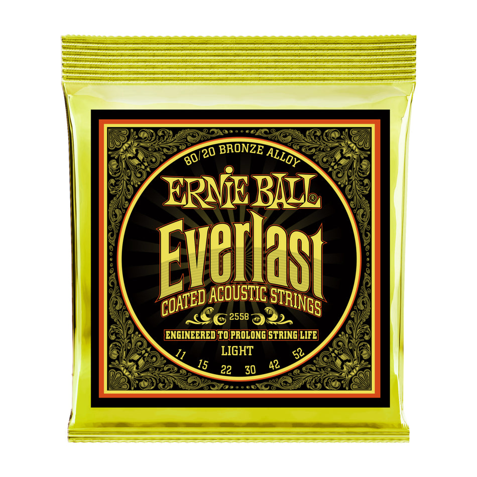 Ernie Ball P02558 EVERLAST LIGHT COATED 80/20 BRONZE ACOUSTIC GUITAR STRINGS - 11-52 GAUGE