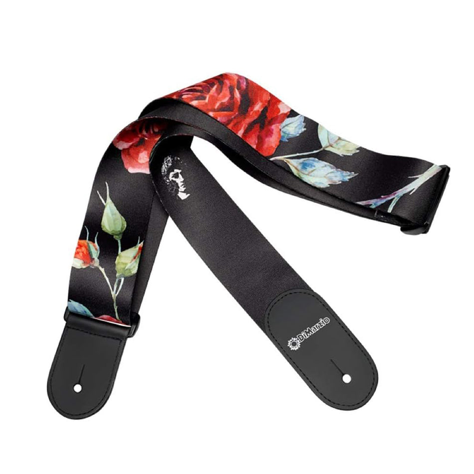 DIMARZIO DD3146 FLORAL MUSE TAB STRAP,2"ROSE on BLACK DESIGN