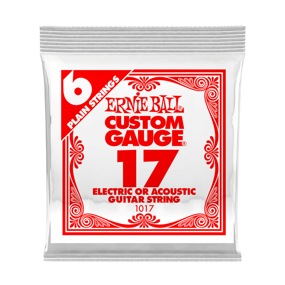 Ernie Ball P01017 Plain Steel .017 Electric Acoustic Guitar Single Strings 6-Pack
