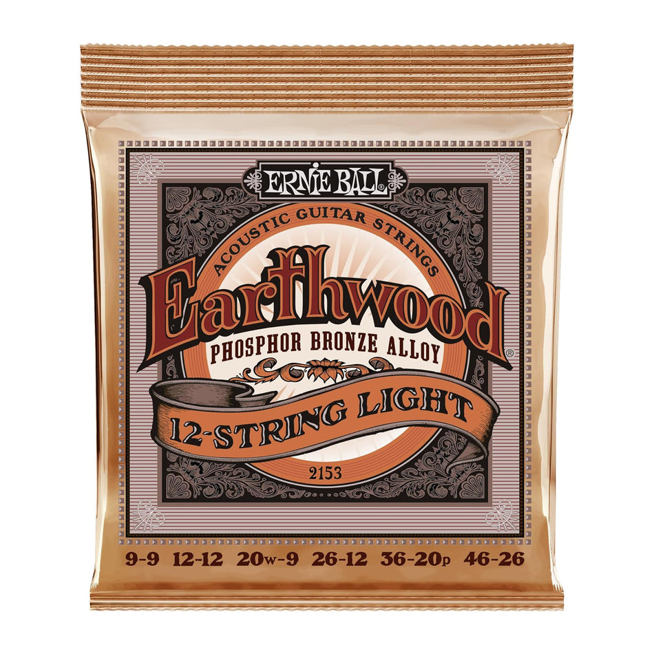 Ernie Ball P02153 EARTHWOOD 12-STRING LIGHT PHOSPHOR BRONZE ACOUSTIC GUITAR STRINGS - 9-46 GAUGE