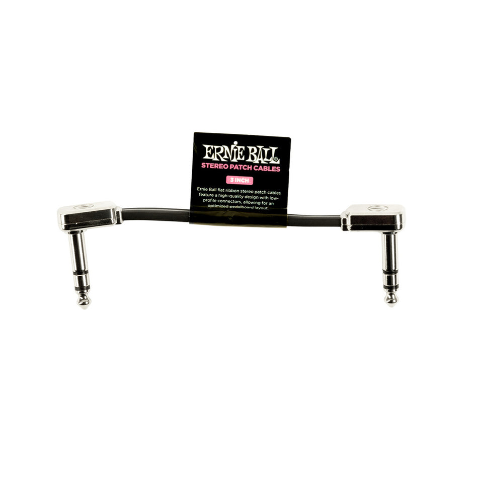 Ernie Ball P06407 3" FLAT RIBBON STEREO PATCH CABLE BLACK SINGLE