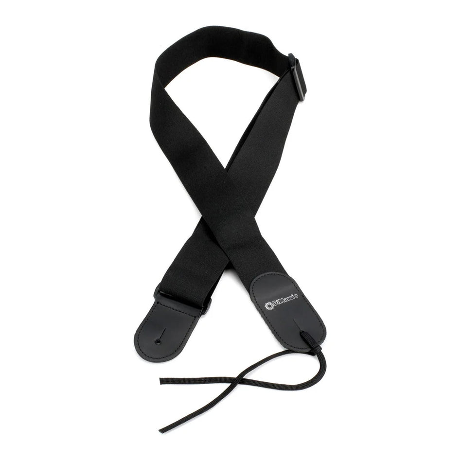 DIMARZIO DD3100EBK 2" ELASTIC STRAP,BLACK, LEATHER TABS AND TIE CORD