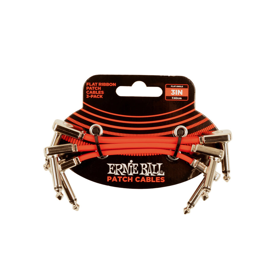 Ernie Ball P06401 3" FLAT RIBBON PATCH CABLE RED 3-PACK