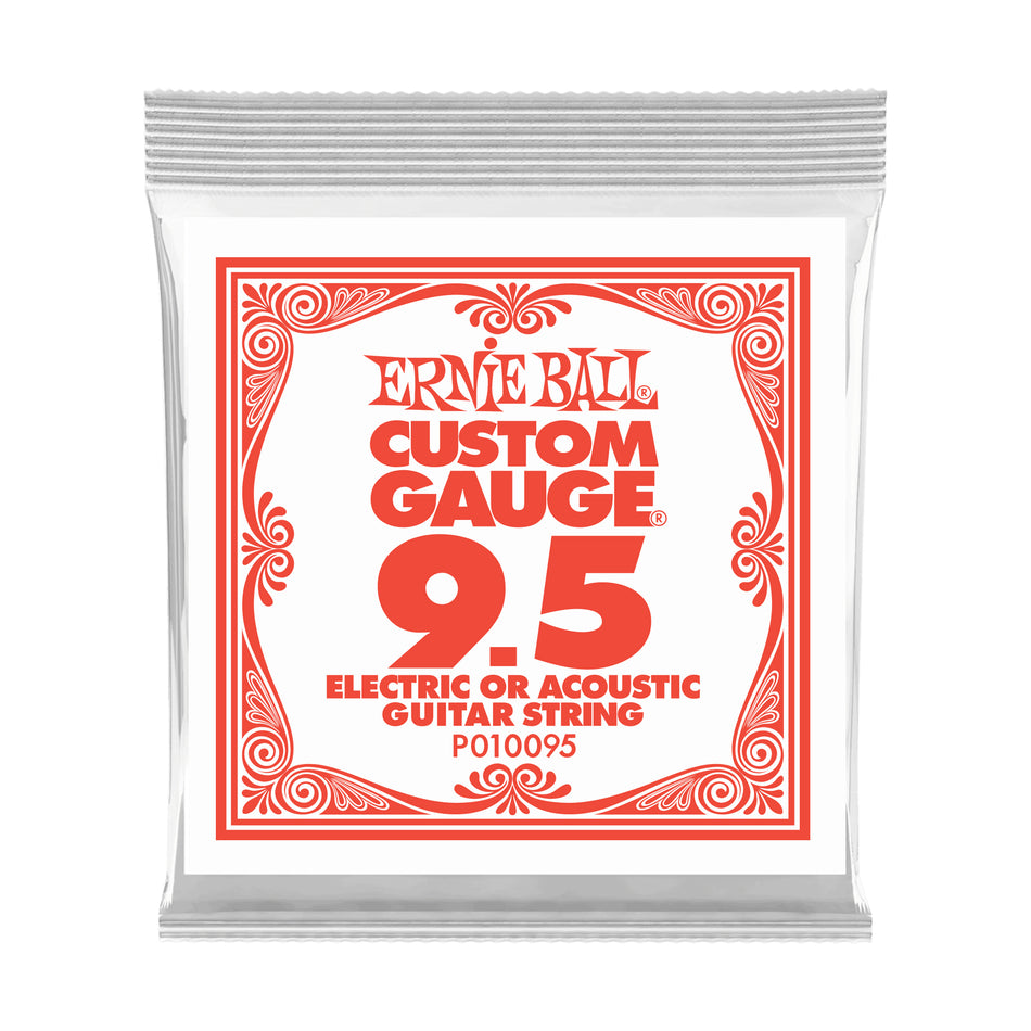 Ernie Ball P010095 .0095 PLAIN STEEL ELECTRIC OR ACOUSTIC GUITAR STRINGS 6 PACK
