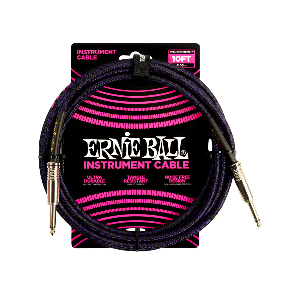 Ernie Ball P06393 Braided Instrument Cable 10ft Purple/Black