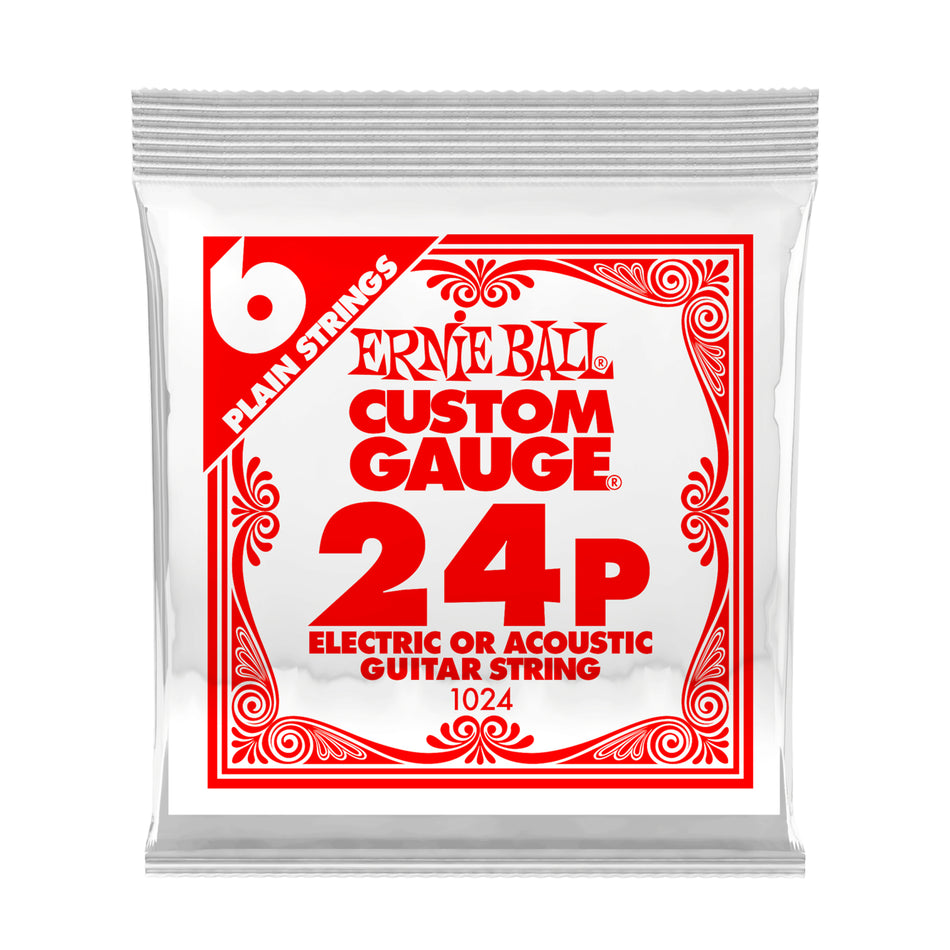Ernie Ball P01024 .024 PLAIN STEEL ELECTRIC OR ACOUSTIC GUITAR STRINGS 6 PACK