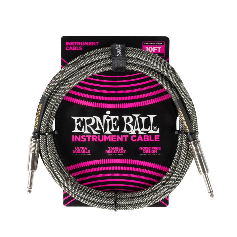 Ernie Ball P06429 Braided Instrument Cable 10ft Silver Fox