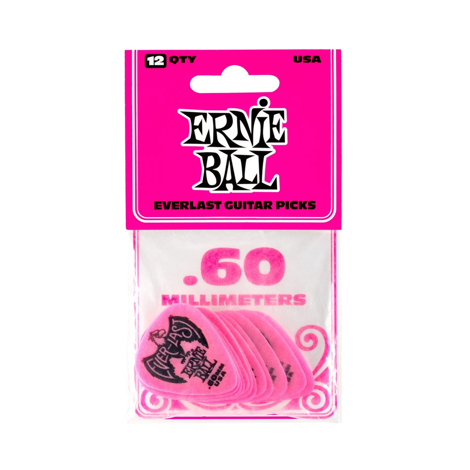 Ernie Ball P09179 .60MM PINK EVERLAST PICKS 12-PACK