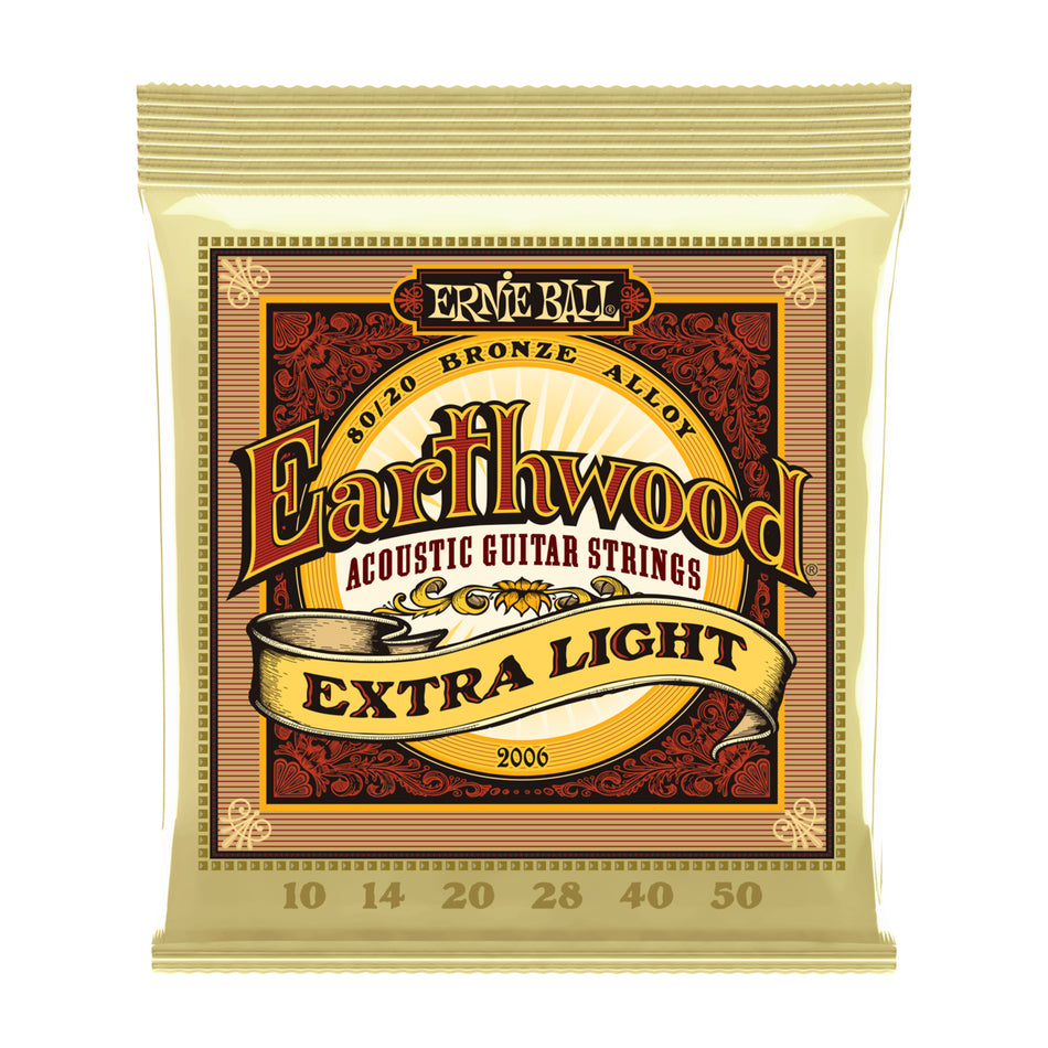 Ernie Ball P02006 EARTHWOOD EXTRA LIGHT 80/20 BRONZE ACOUSTIC GUITAR STRINGS - 10-50 GAUGE