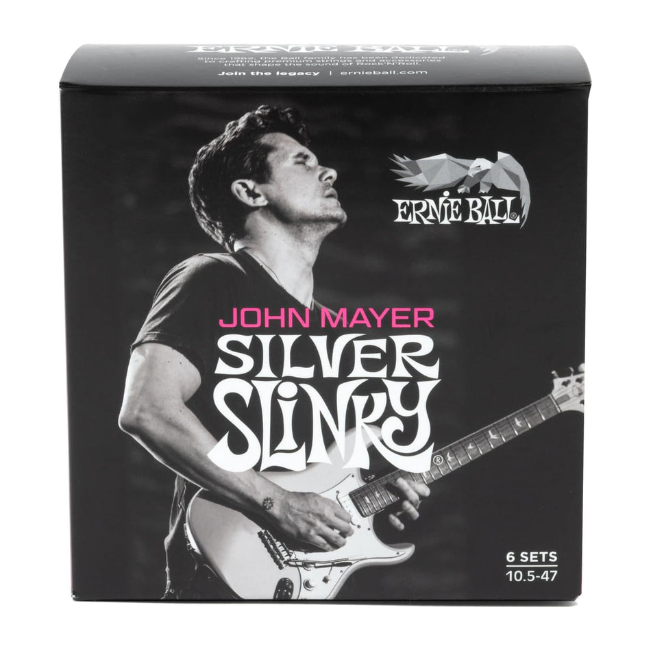 Ernie Ball P03817 JOHN MAYER SILVER SLINKY NICKEL WOUND ELECTRIC GUITAR STRINGS 6 PACK - 10.5-47 GAUGE