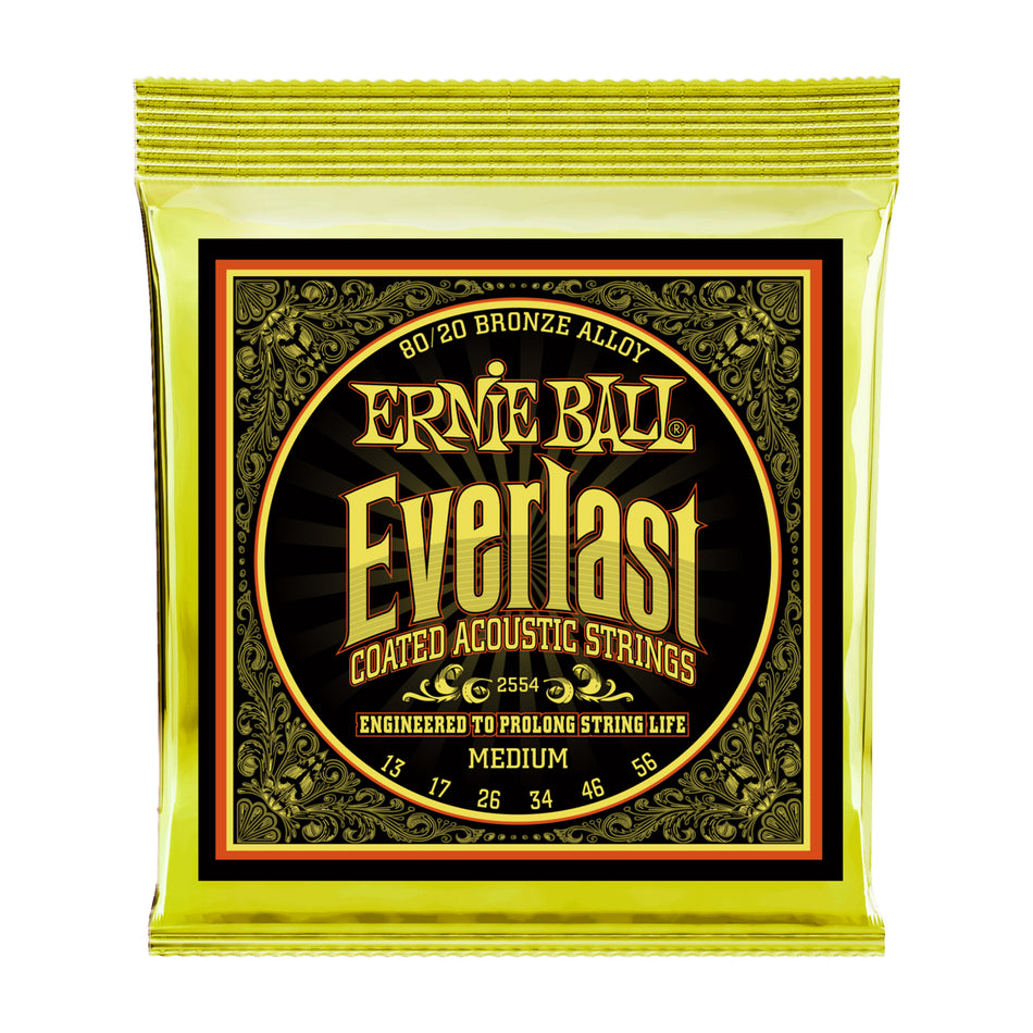 Ernie Ball P02554 EVERLAST MEDIUM COATED 80/20 BRONZE ACOUSTIC GUITAR STRINGS - 13-56 GAUGE