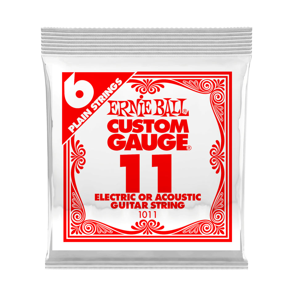 Ernie Ball P01011 .011 PLAIN STEEL ELECTRIC OR ACOUSTIC GUITAR STRINGS 6 PACK