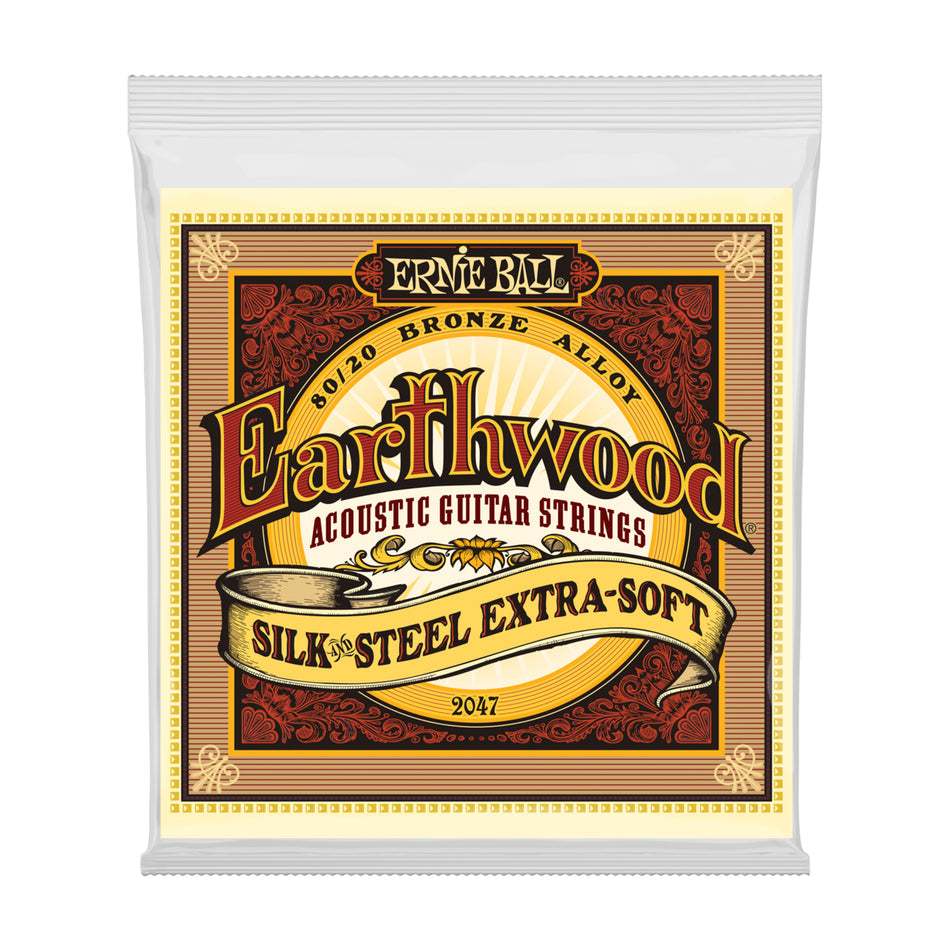 Ernie Ball P02047 EARTHWOOD SILK & STEEL EXTRA SOFT 80/20 BRONZE ACOUSTIC GUITAR STRINGS - 10-50 GAUGE