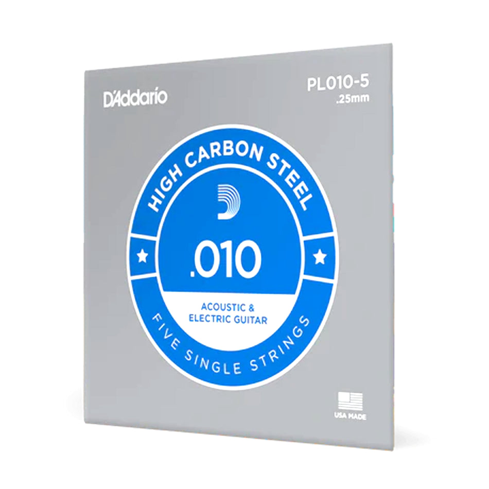 DADDARIO PL010-5 5-PACK SINGLE PLAIN STEEL 010