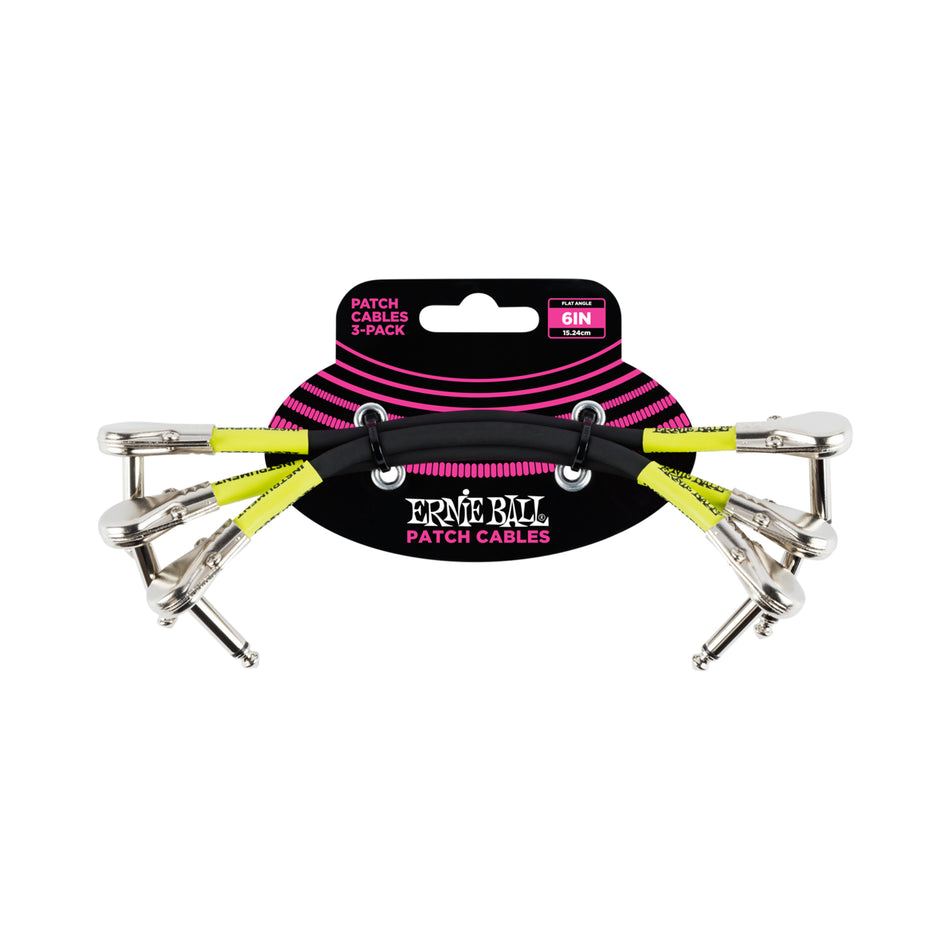 Ernie Ball P06059 6" FLAT ANGLE / FLAT ANGLE PATCH CABLE 3-PACK - BLACK