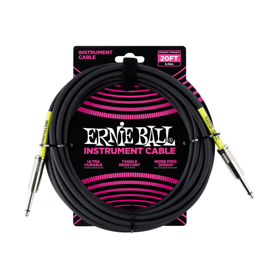Ernie Ball P06046 20' STRAIGHT / STRAIGHT INSTRUMENT CABLE - BLACK
