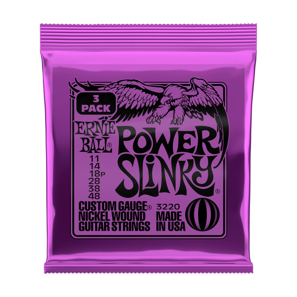 Ernie Ball P03220 POWER SLINKY NICKEL WOUND ELECTRIC GUITAR STRINGS 3 PACK - 11-48 GAUGE