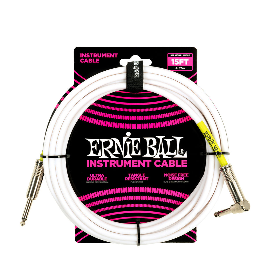 Ernie Ball P06400 ERNIE BALL 15FT PVC STRAIGHT ANGLE INST CABLE WHITE