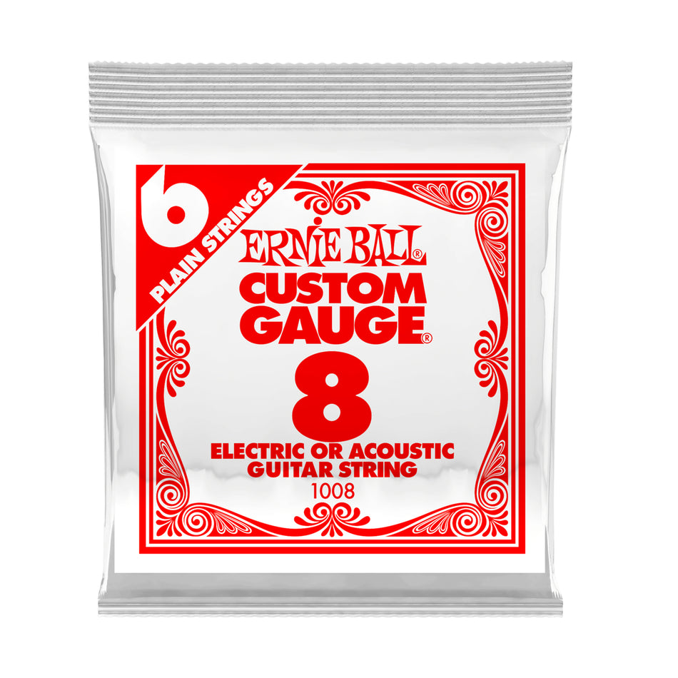 Ernie Ball P01008 .008 PLAIN STEEL ELECTRIC OR ACOUSTIC GUITAR STRINGS 6 PACK