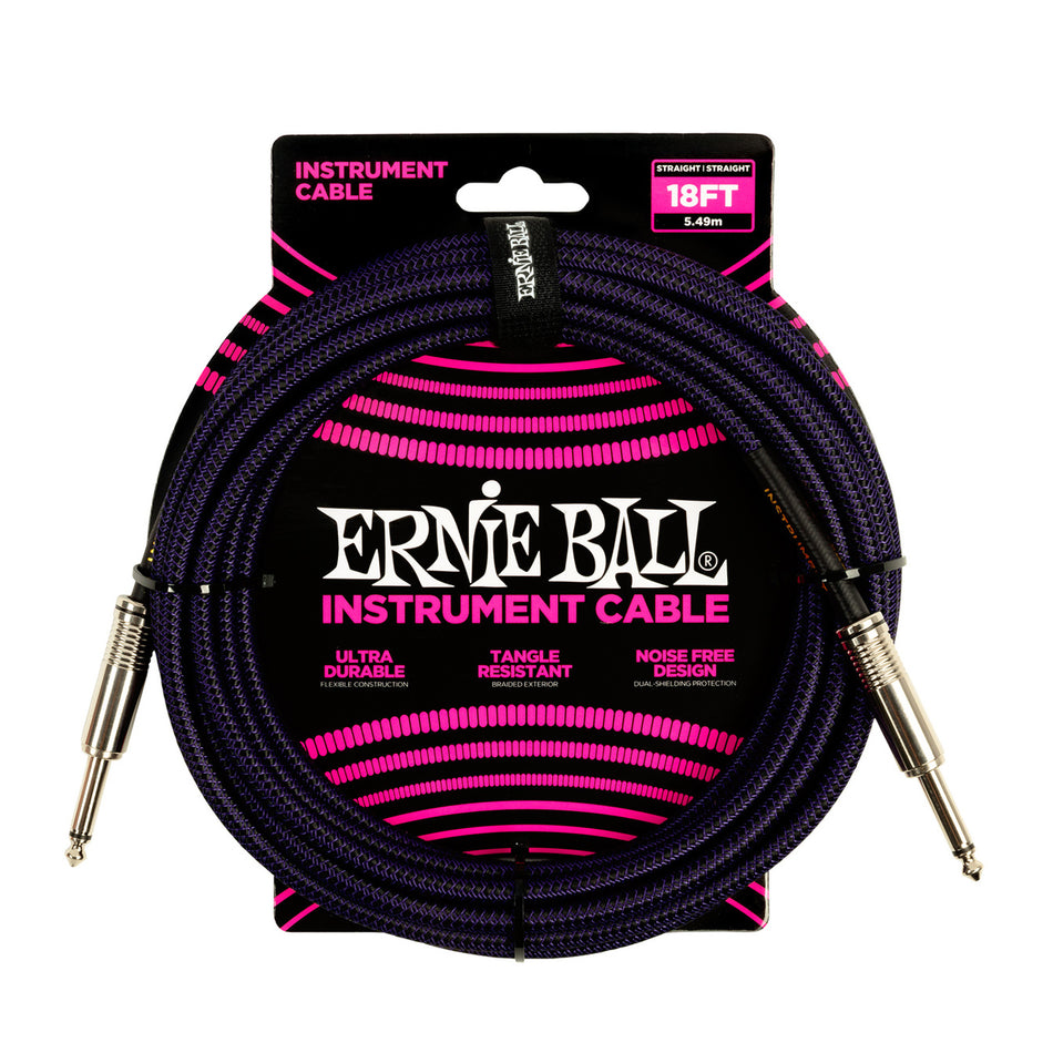 Ernie Ball P06395 ERNIE BALL 18FT BRAIDED STRAIGHT STRAIGHT INST CABLE PURPLE BLACK