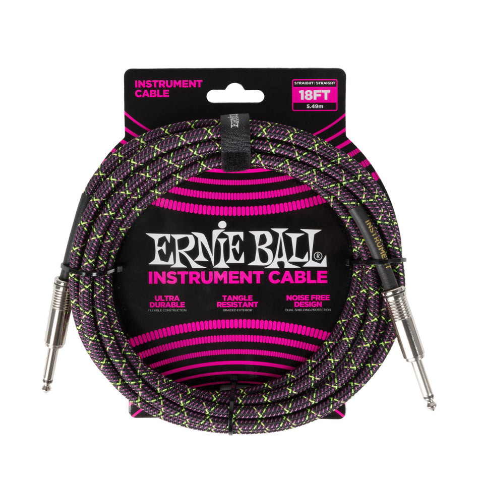 Ernie Ball P06431 BRAIDED INSTRUMENT CABLE STRAIGHT/STRAIGHT 18FT - PURPLE PYTHON