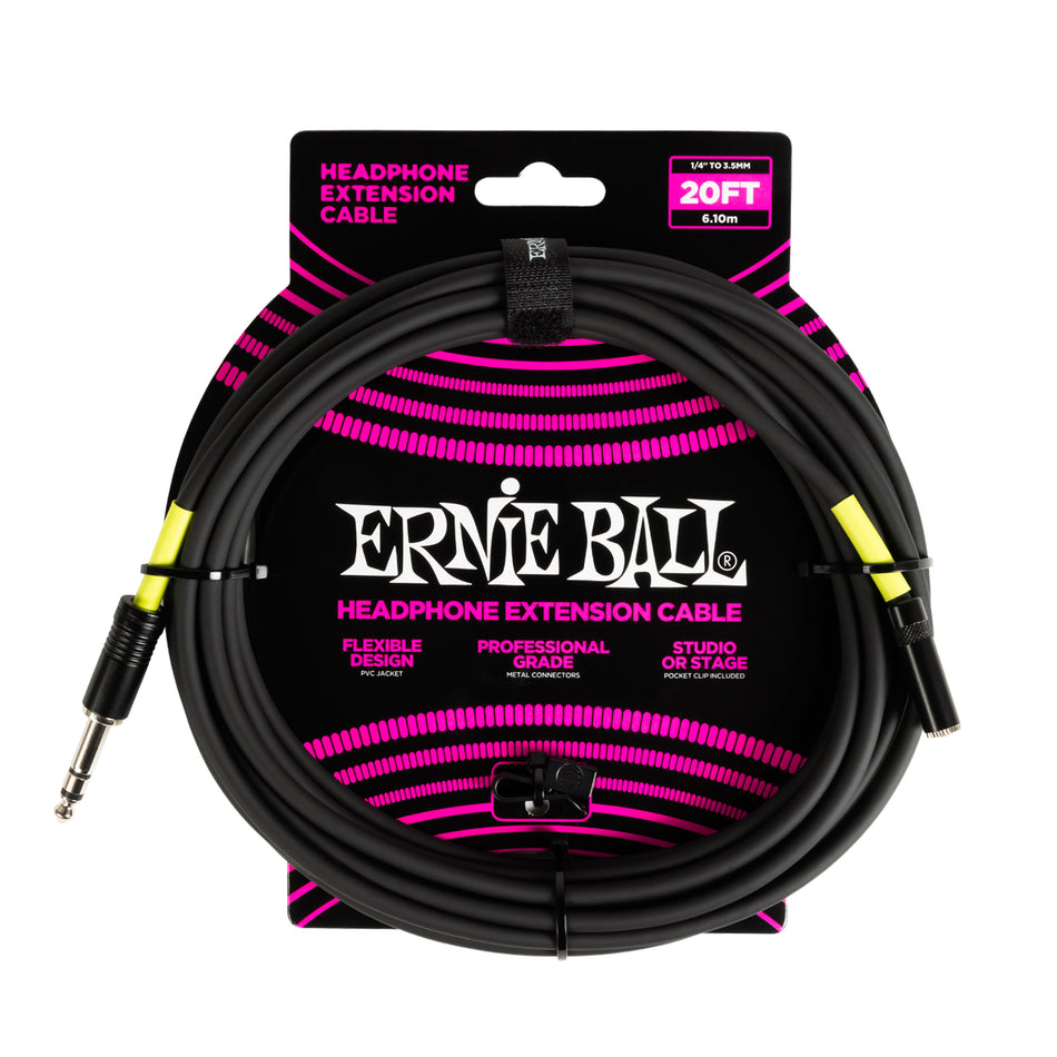 Ernie Ball P06423 HEADPHONE EXTENSION CABLE 1/4 TO 3.5MM 20FT - BLACK