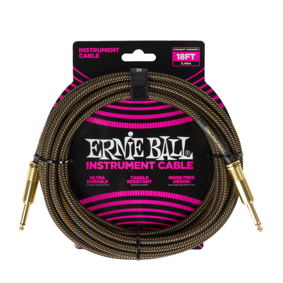 Ernie Ball P06432 BRAIDED INSTRUMENT CABLE STRAIGHT/STRAIGHT 18FT - PAY DIRT
