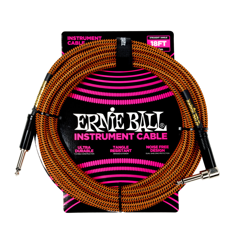 Ernie Ball P06471 BRAIDED INSTRUMENT CABLE STRAIGHT/ANGLE 18FT - PUMPKIN PIE