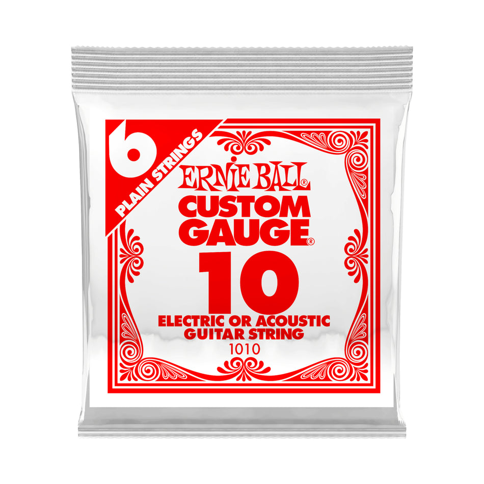 Ernie Ball P01010 .010 PLAIN STEEL ELECTRIC OR ACOUSTIC GUITAR STRINGS 6 PACK