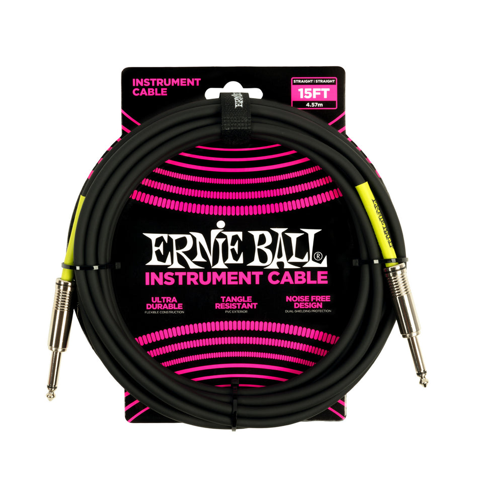 Ernie Ball P06399 ERNIE BALL 15FT PVC STRAIGHT STRAIGHT INST CABLE BLACK