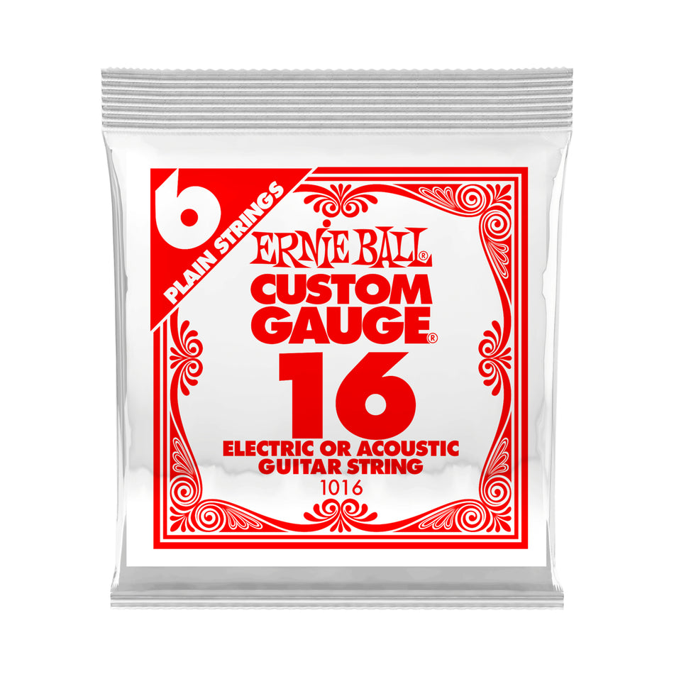 Ernie Ball P01016 .016 PLAIN STEEL ELECTRIC OR ACOUSTIC GUITAR STRINGS 6 PACK
