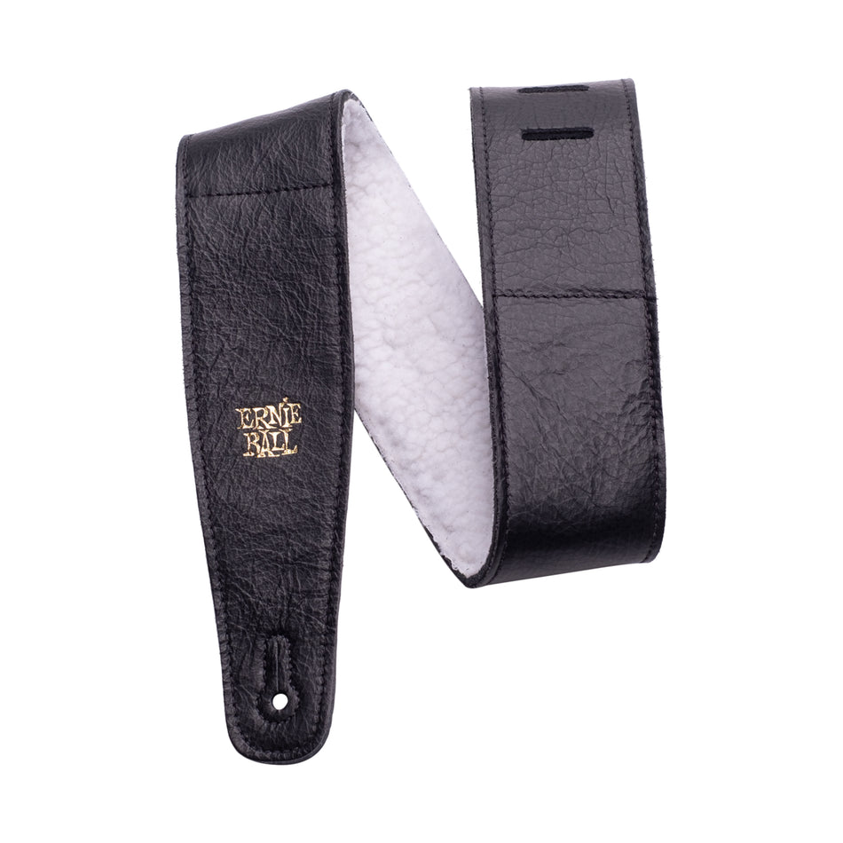 Ernie Ball P04137 2.5" ADJUSTABLE ITALIAN LEATHER STRAP WITH FUR PADDING - BLACK