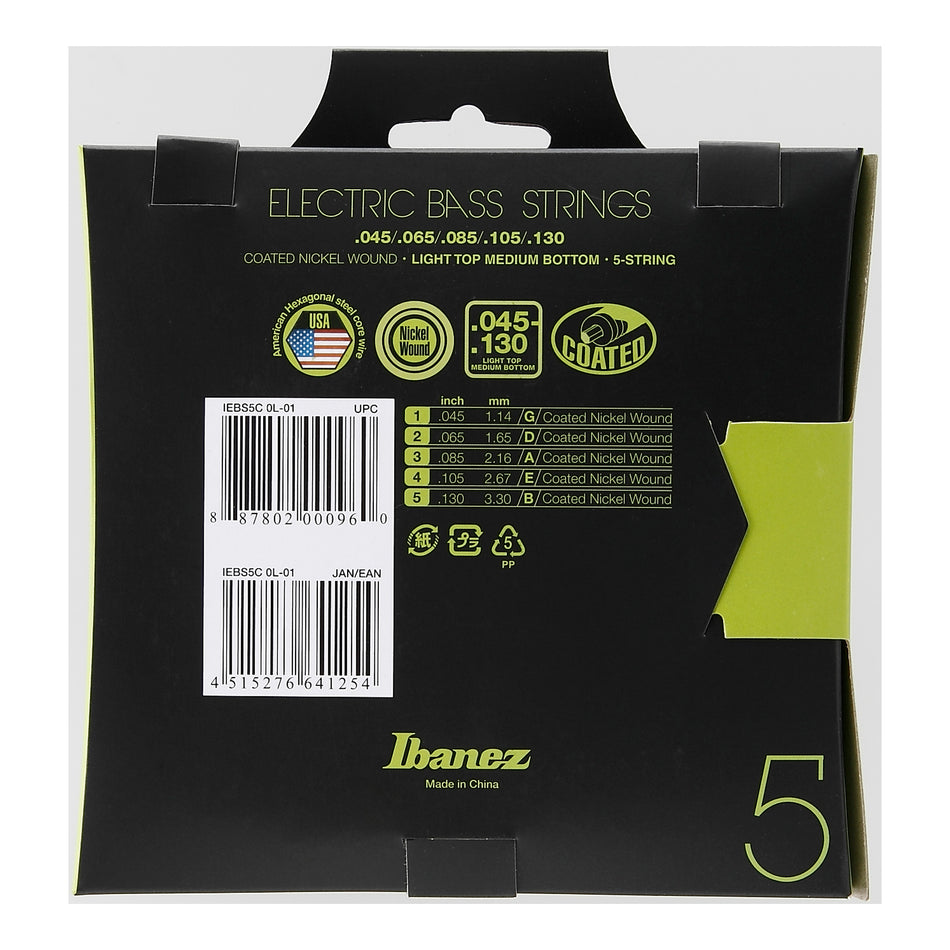 Ibanez IEBS5C 5-String Bass Guitar Strings - Light Top Medium Bottom, Silver