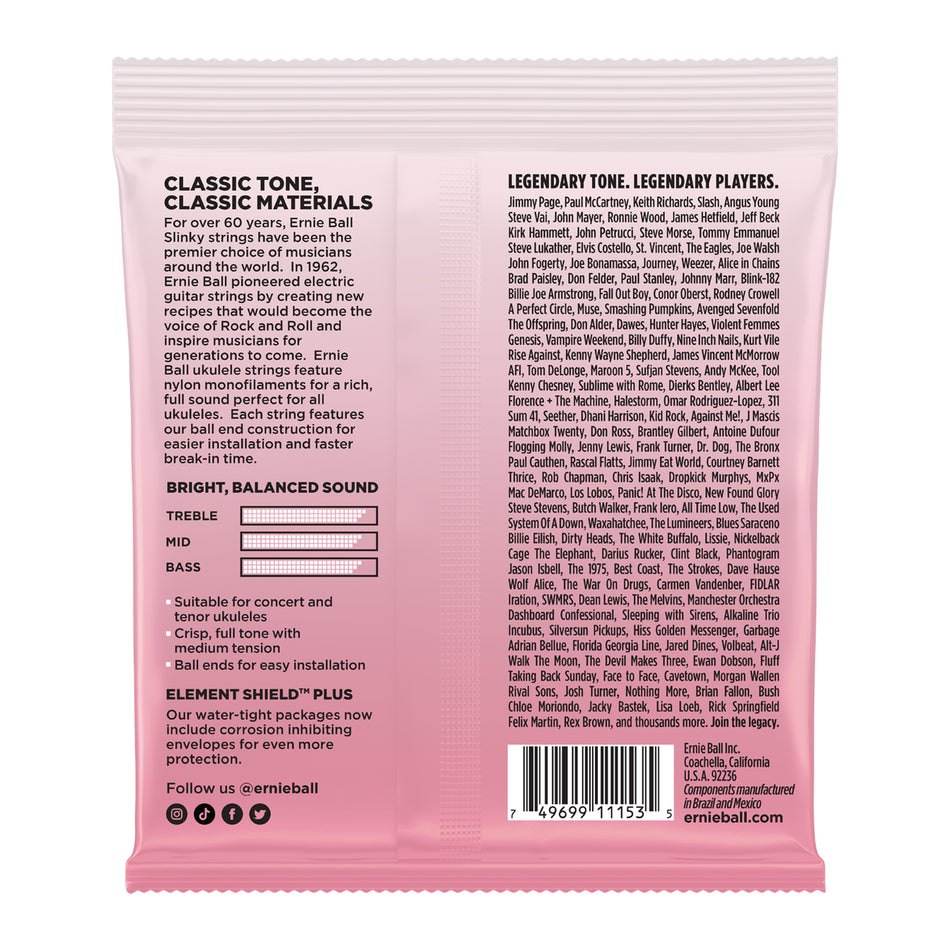 Ernie Ball P02330 CONCERT & TENOR NYLON BALL END UKULELE STRINGS WOUND G - CLEAR