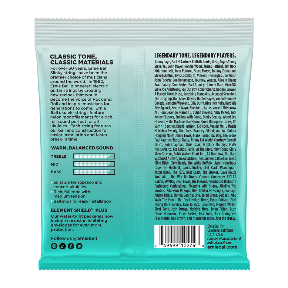 Ernie Ball P02326 CONCERT/SOPRANO NYLON BALL-END UKULELE STRINGS - BLACK
