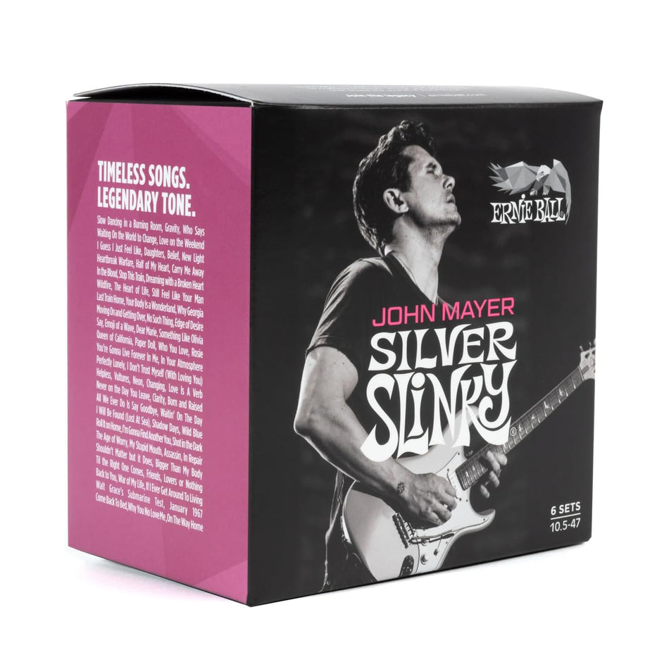 Ernie Ball P03817 JOHN MAYER SILVER SLINKY NICKEL WOUND ELECTRIC GUITAR STRINGS 6 PACK - 10.5-47 GAUGE