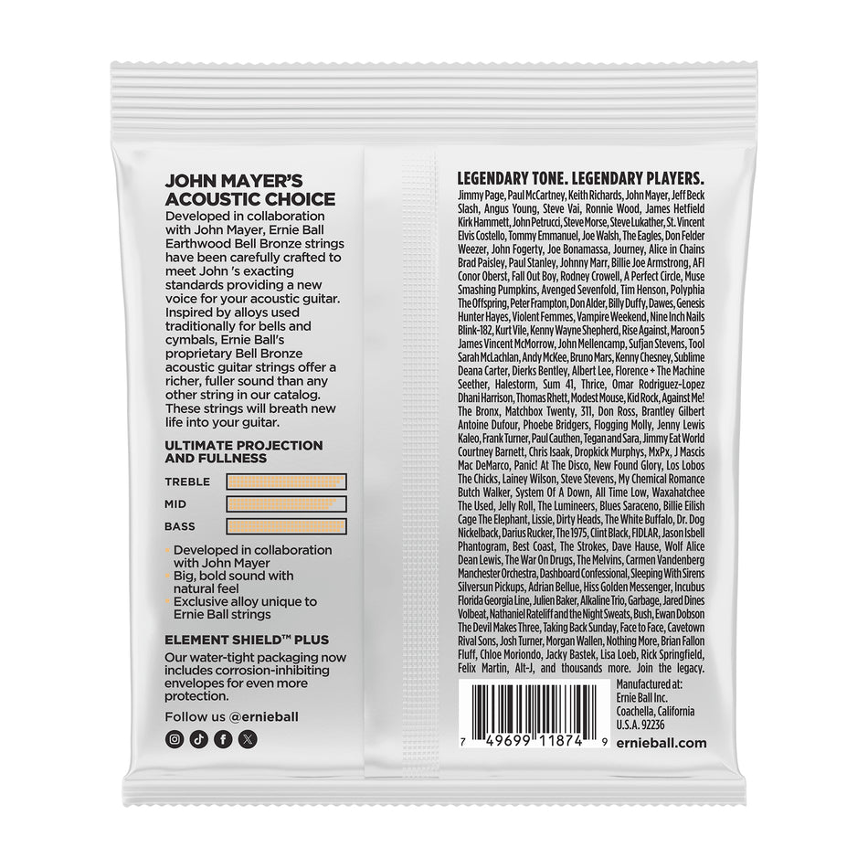Ernie Ball P02350 EXTRA LIGHT EARTHWOOD BELL BRONZE ACOUSTIC GUITAR STRINGS 10-50