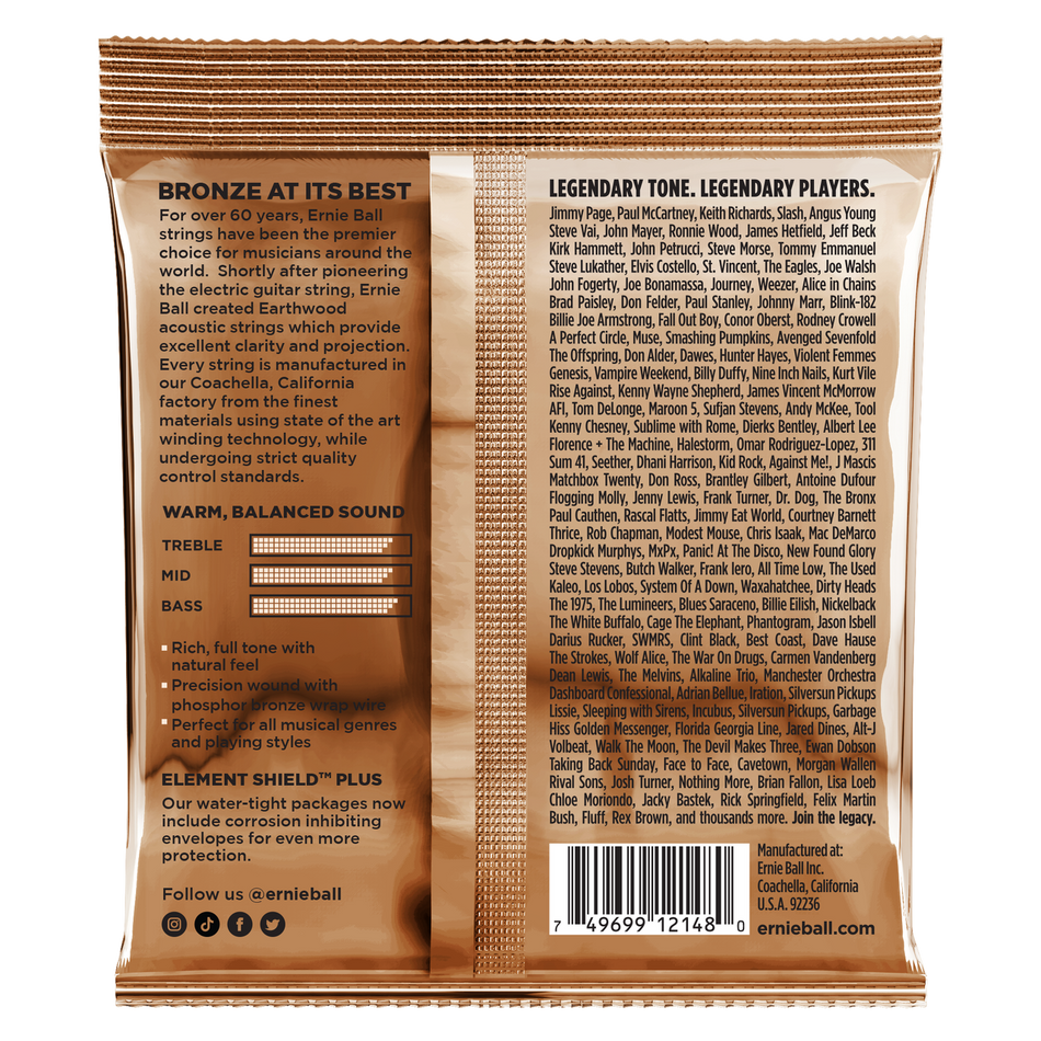 Ernie Ball P02148 EARTHWOOD LIGHT PHOSPHOR BRONZE ACOUSTIC GUITAR STRINGS - 11-52 GAUGE