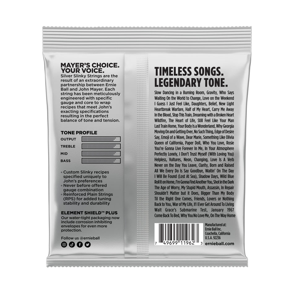 Ernie Ball P02218 JOHN MAYER SILVER SLINKY NICKEL WOUND ELECTRIC GUITAR STRINGS  - 10.5-47 GAUGE