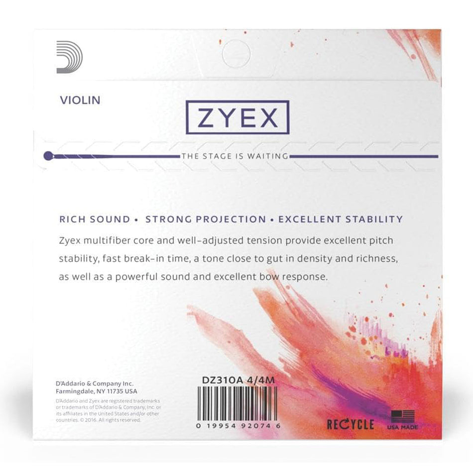 DADDARIO DZ310A 4/4M ZYEX VIOLIN SET ALUM D 4/4 MED