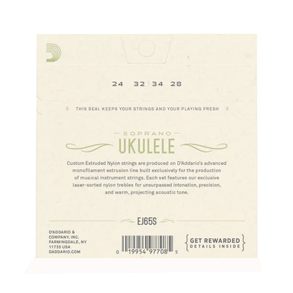 DADDARIO EJ65S SET UKE CLEAR NYLON SOPRANO