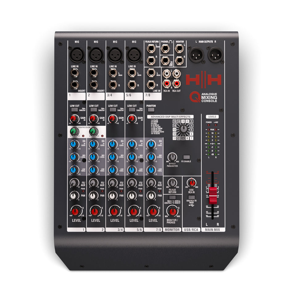 HH Electronics Q8FX HH QUEENSBERRY SERIES - Q8FX- ANALOGUE MIXING CONSOLE - 8 CHANNELS - DSP - USB