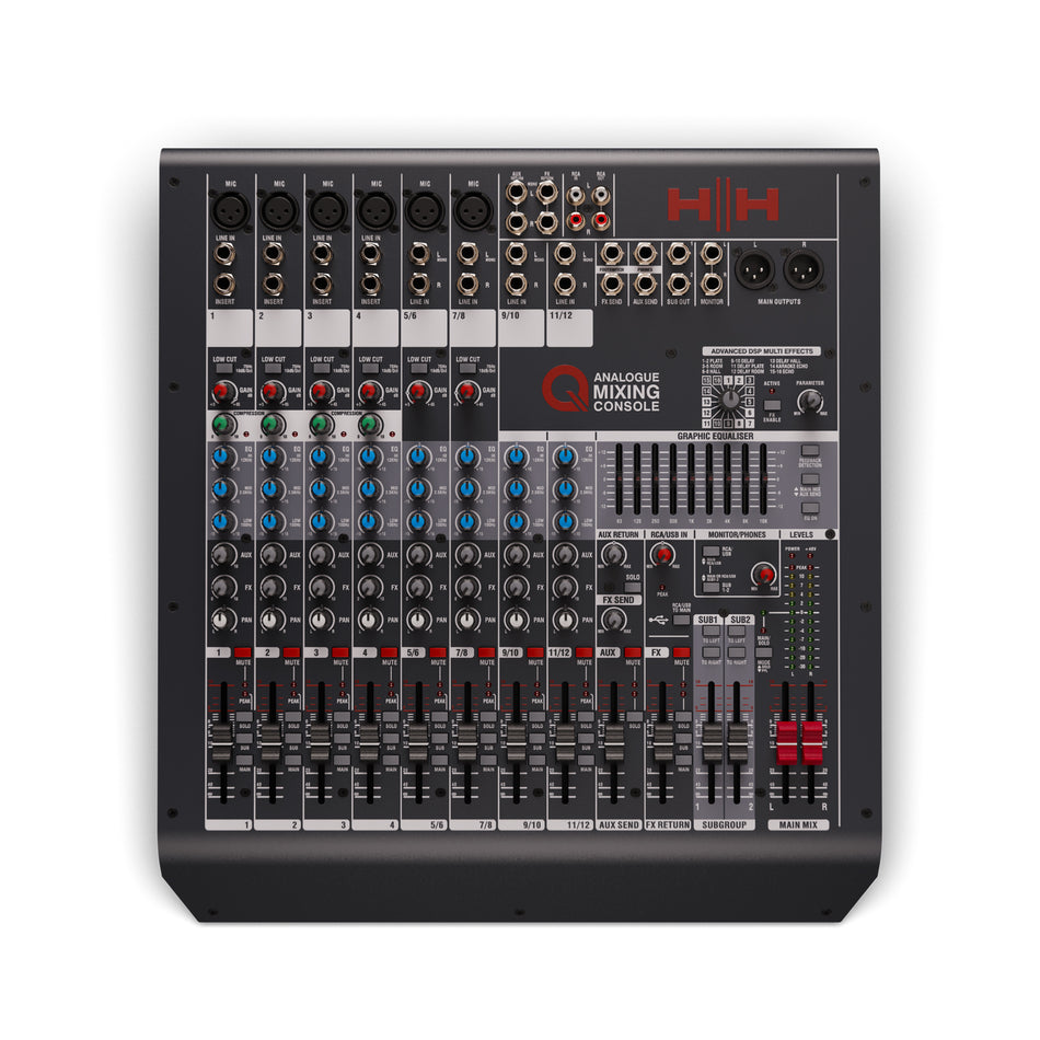 HH Electronics Q12FX HH QUEENSBERRY SERIES - Q12FX- ANALOGUE MIXING CONSOLE - 12 CHANNELS - 2 SUB GROUPS - DSP - USB