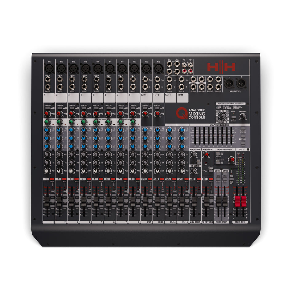 HH Electronics Q16FX HH QUEENSBERRY SERIES - Q16FX- ANALOGUE MIXING CONSOLE - 16 CHANNELS - 2 SUB GROUPS - DSP - USB