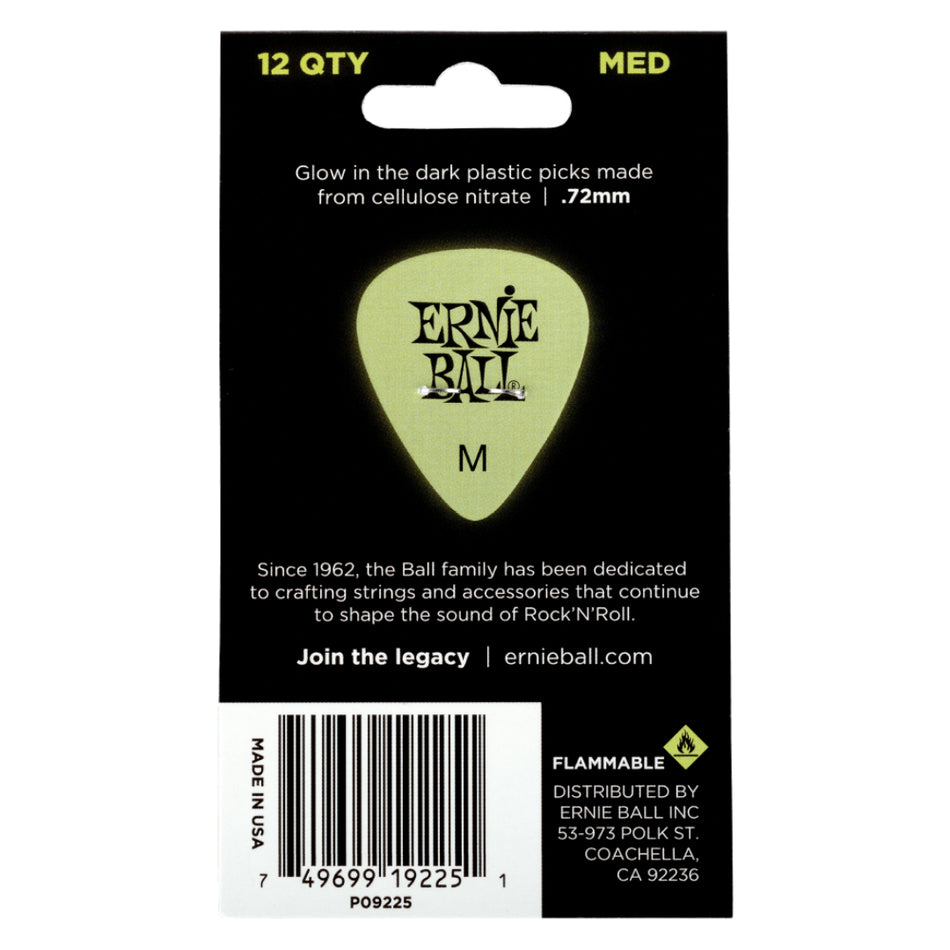Ernie Ball P09225 – Super Glow Cellulose Picks | Medium | 12-Pack