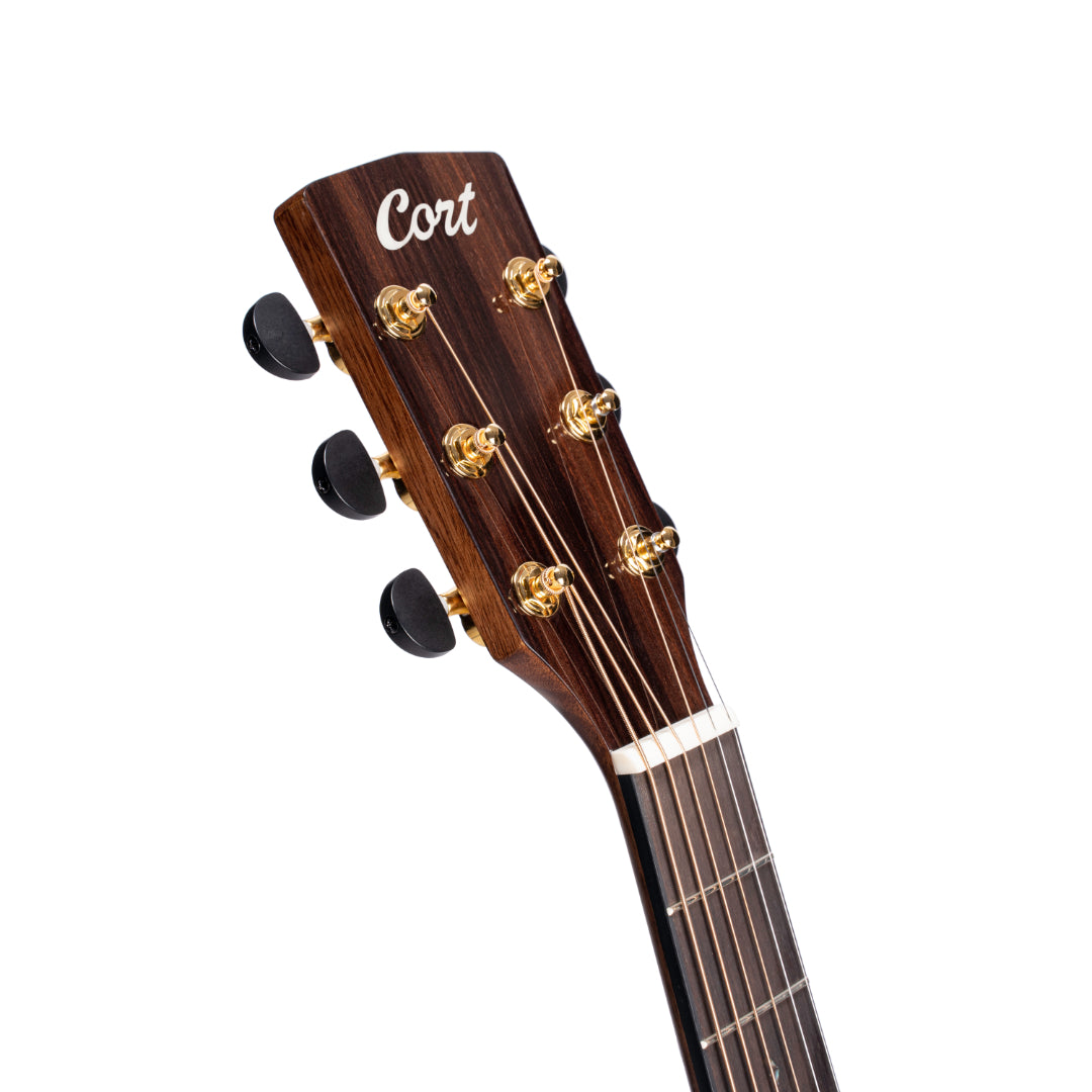 Cort GA-PF Bevel electric acoustic guitar back view, Natural Gloss finish