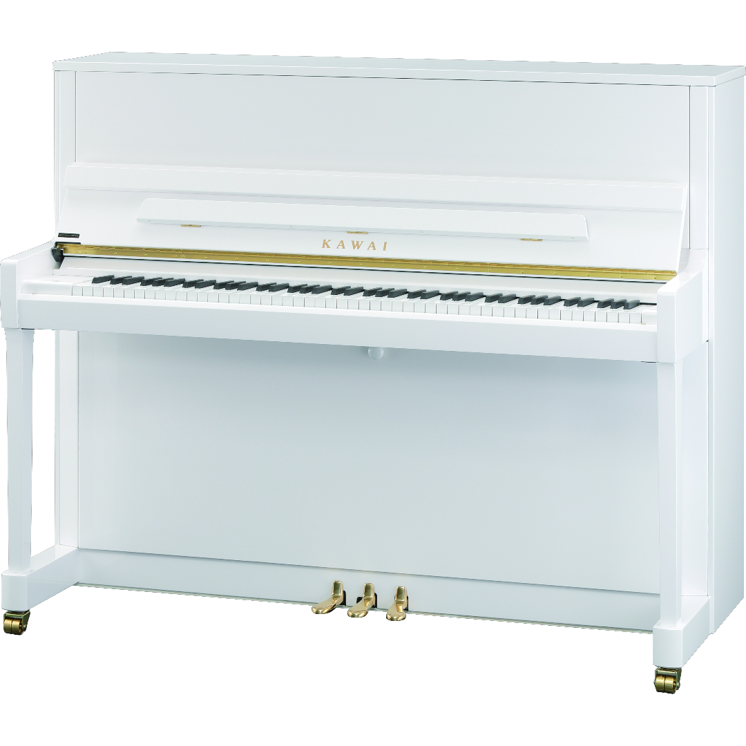 Kawai K-300 Upright Piano With Bench White Polish Japan - front view - Harmony House Dubai